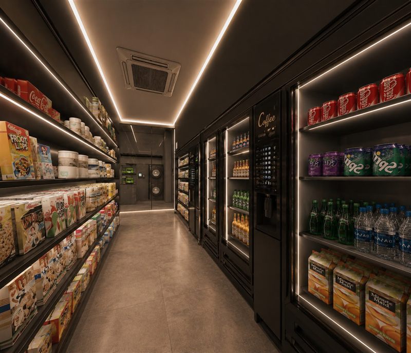 Loja de conveniência e café do hub M3VOLT