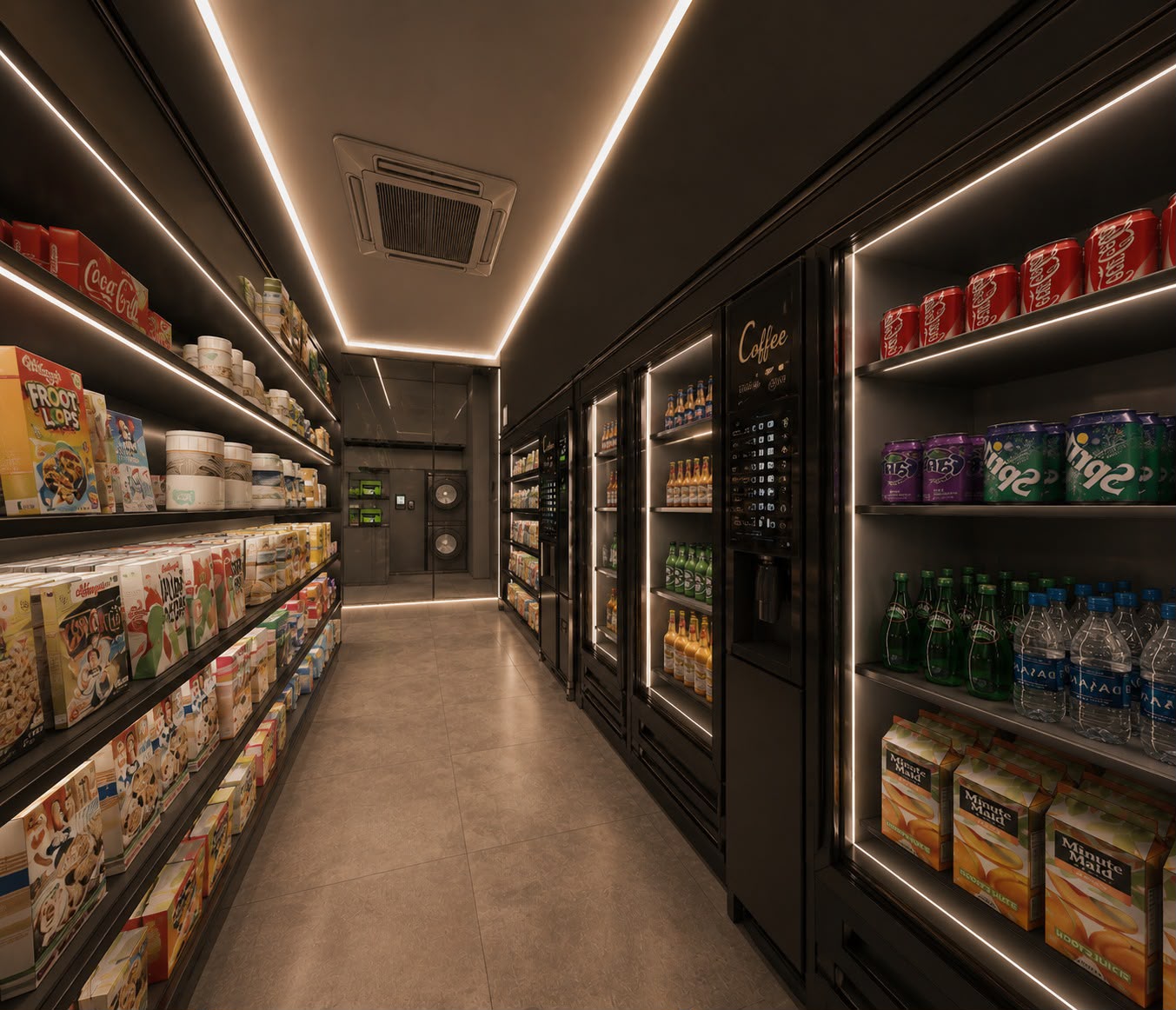Corredor de conveniência e café do hub M3VOLT