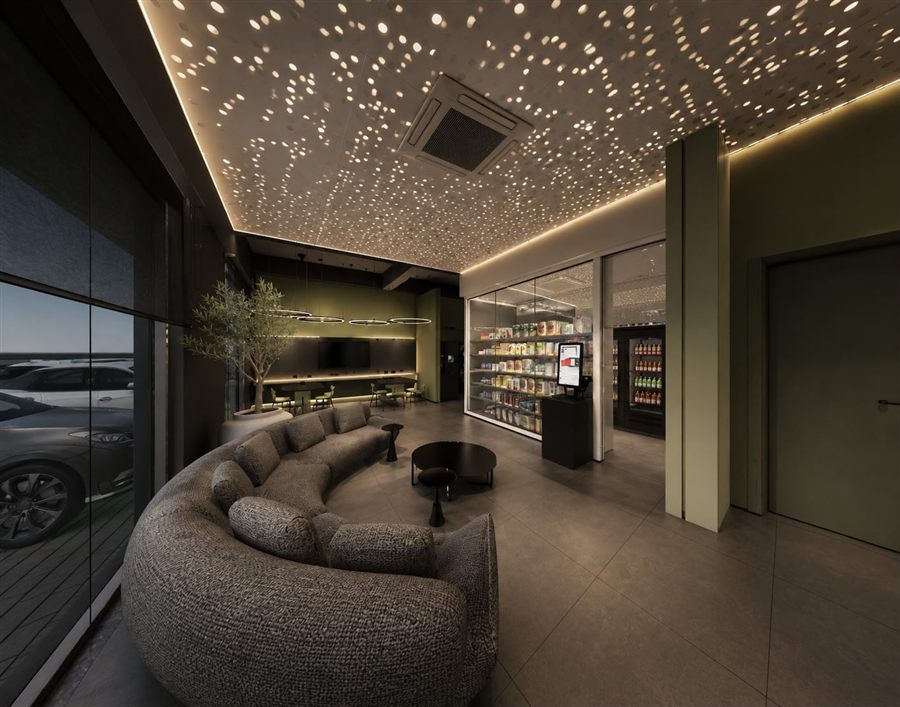 Lounge premium M3VOLT com Wi‑Fi e área de convivência em Pelotas/RS
